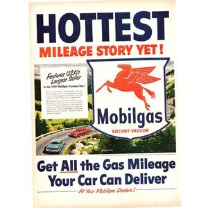 1952 Mobil Mobilgas Gas Gasoline Vintage Print Ad Socony-Vacuum Oil 50s Wall Art